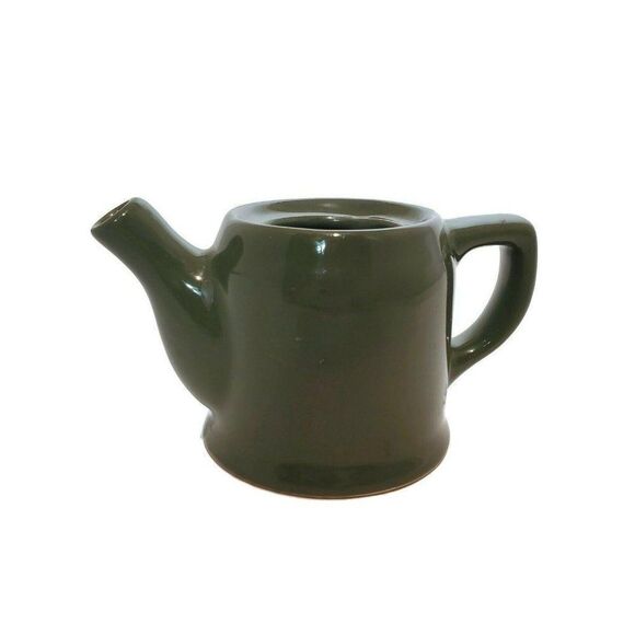 Vintage Dark Olive Green Pottery Teapot Handmade Stoneware Water pitcher no lid - Picture 2 of 3